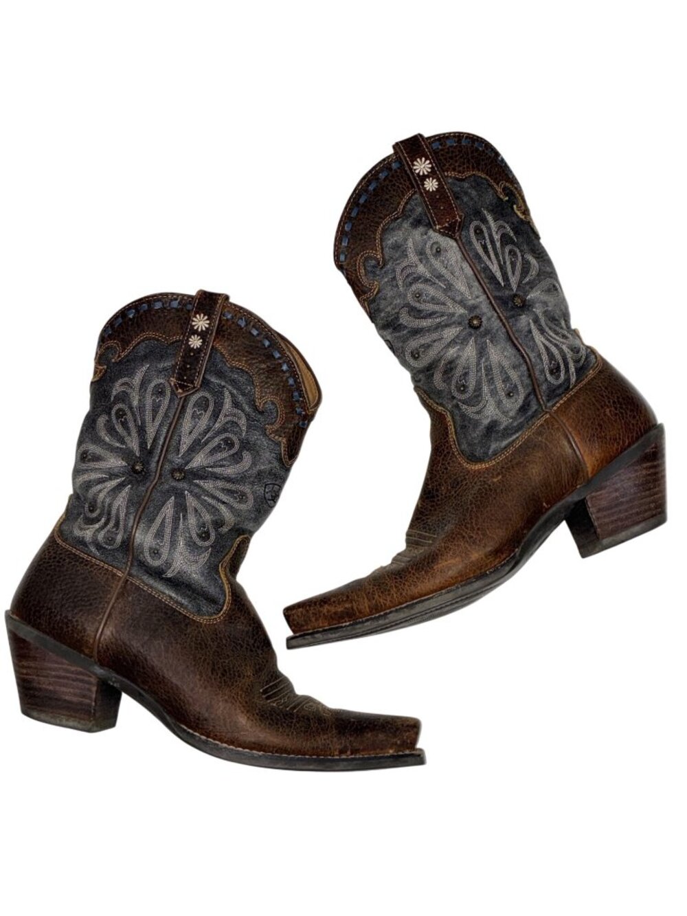 Ariat Womens Western Cowboy Boots Leather Brown & Gray Floral Embroidery US 10B
